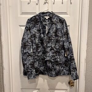 Coldwater Creek Women Size 24‎ Jacket Blue Floral Print Lightweight Button Front